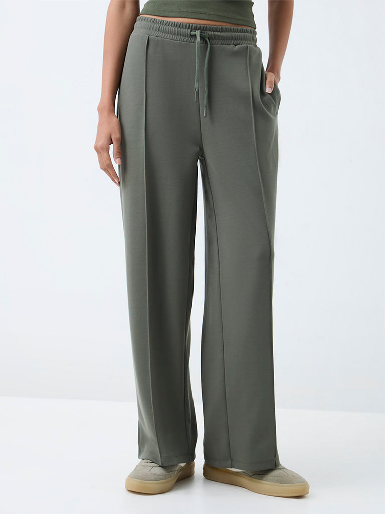 Nuoflexx Olive Pipeline-Detail High-Rise Track Pants