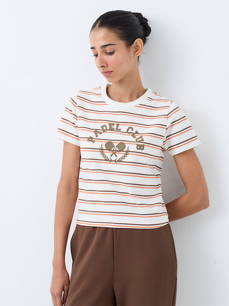 Nuoflexx Off-White Striped Cotton-Blend T-Shirt