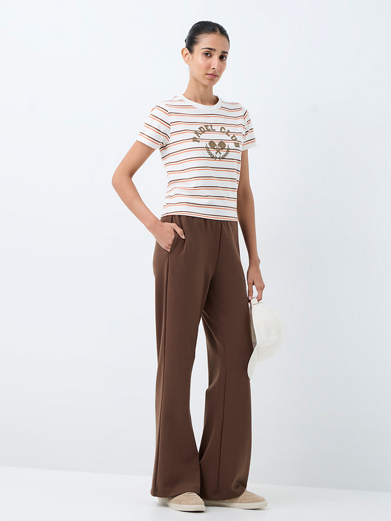 Nuoflexx Off-White Striped Cotton-Blend T-Shirt
