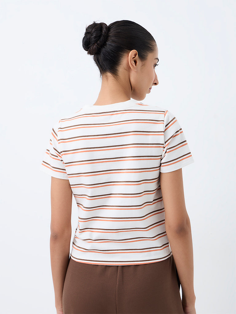 Nuoflexx Off-White Striped Cotton-Blend T-Shirt