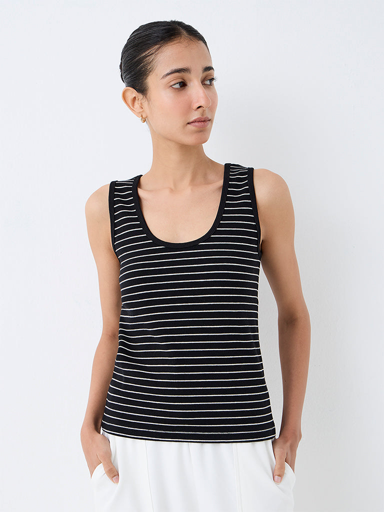 Nuoflexx Black Striped Cotton-Blend Tank Top