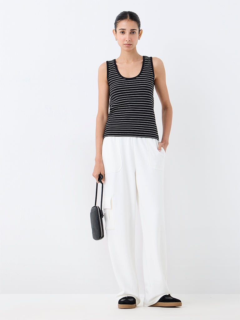 Nuoflexx Black Striped Cotton-Blend Tank Top