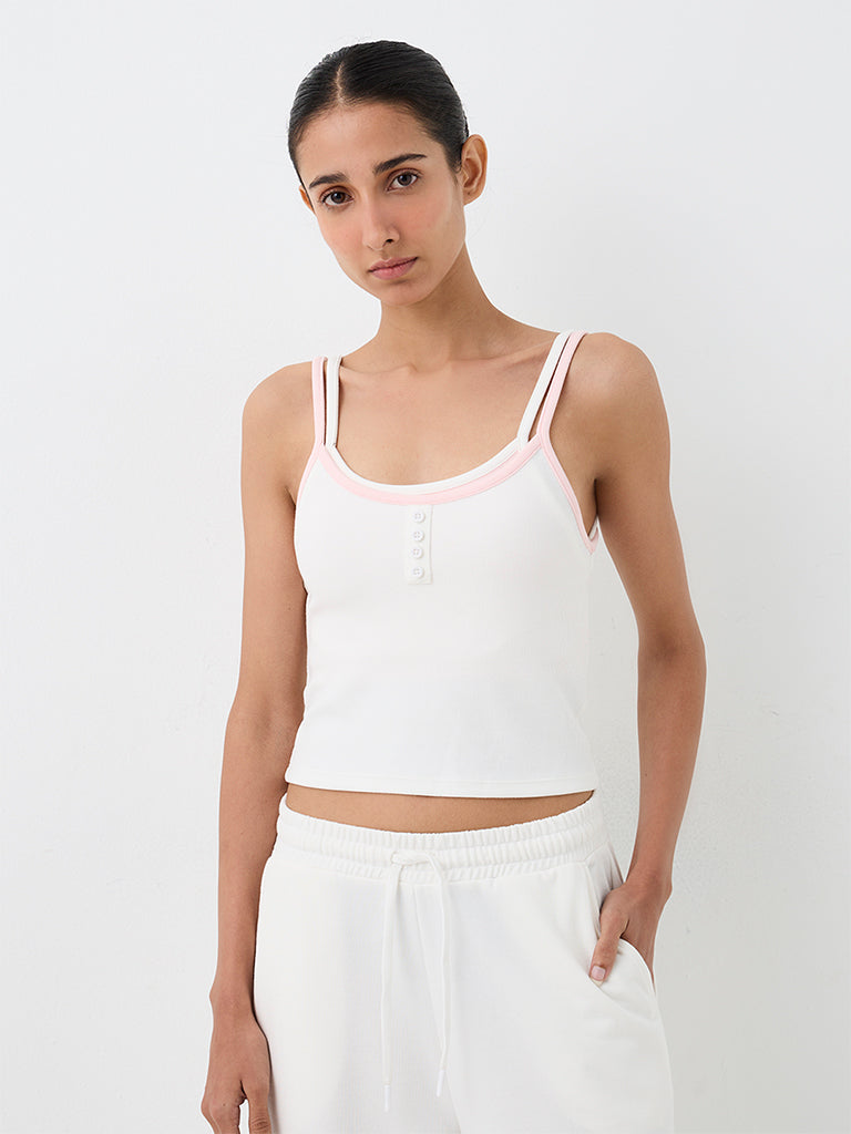 Nuoflexx White Contrast-Layered Ribbed Top