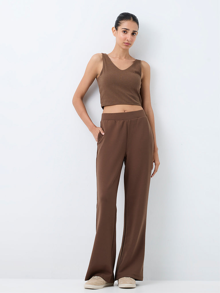 Nuoflexx Brown Ribbed-Textured Top