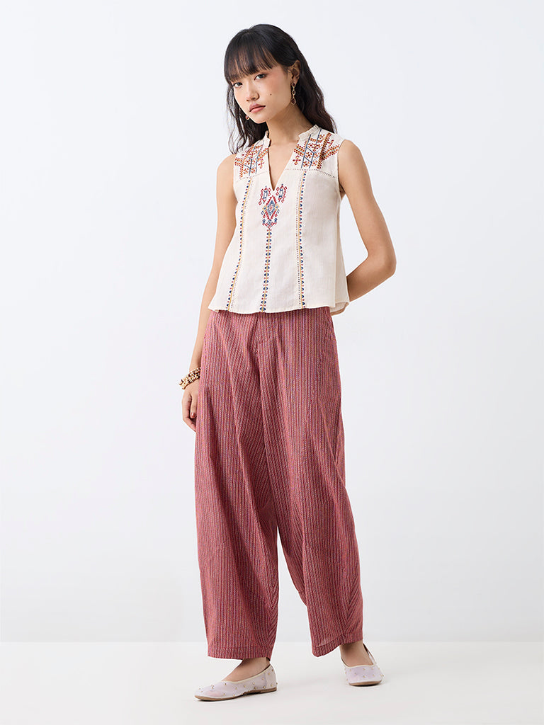 Bombay Paisley Red Printed High-Rise Trousers