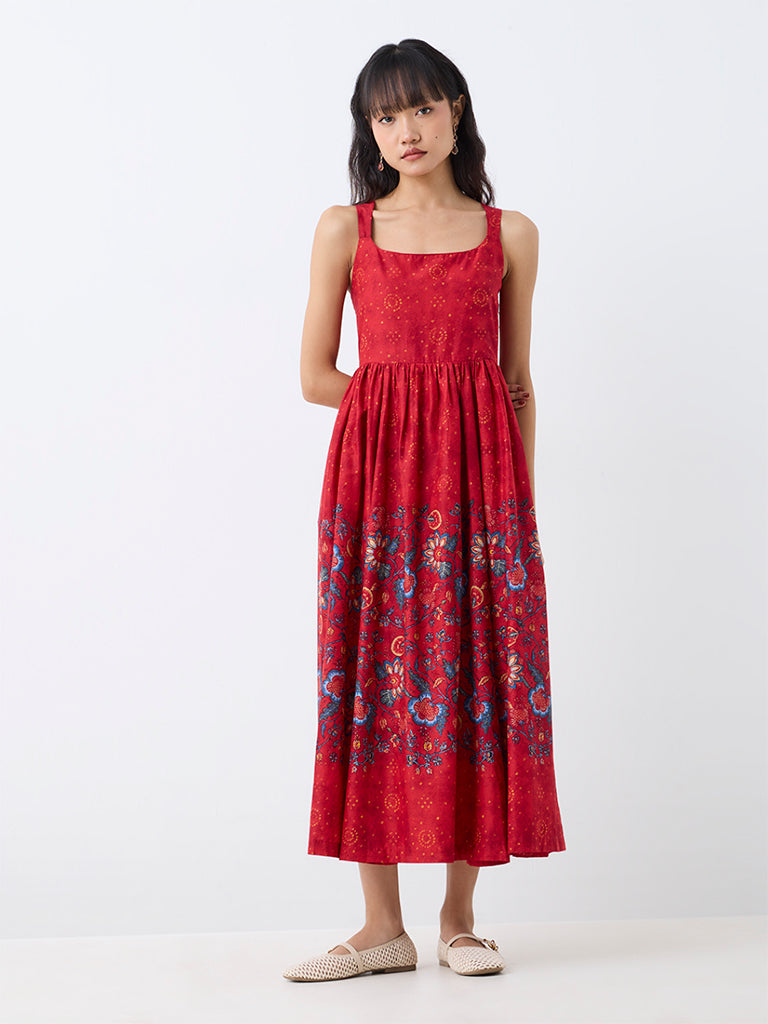 Bombay Paisley Red Floral Printed Fit-and-Flare Dress