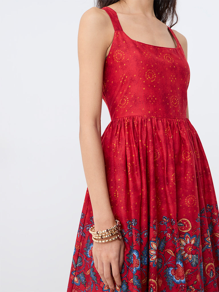 Bombay Paisley Red Floral Printed Fit-and-Flare Dress