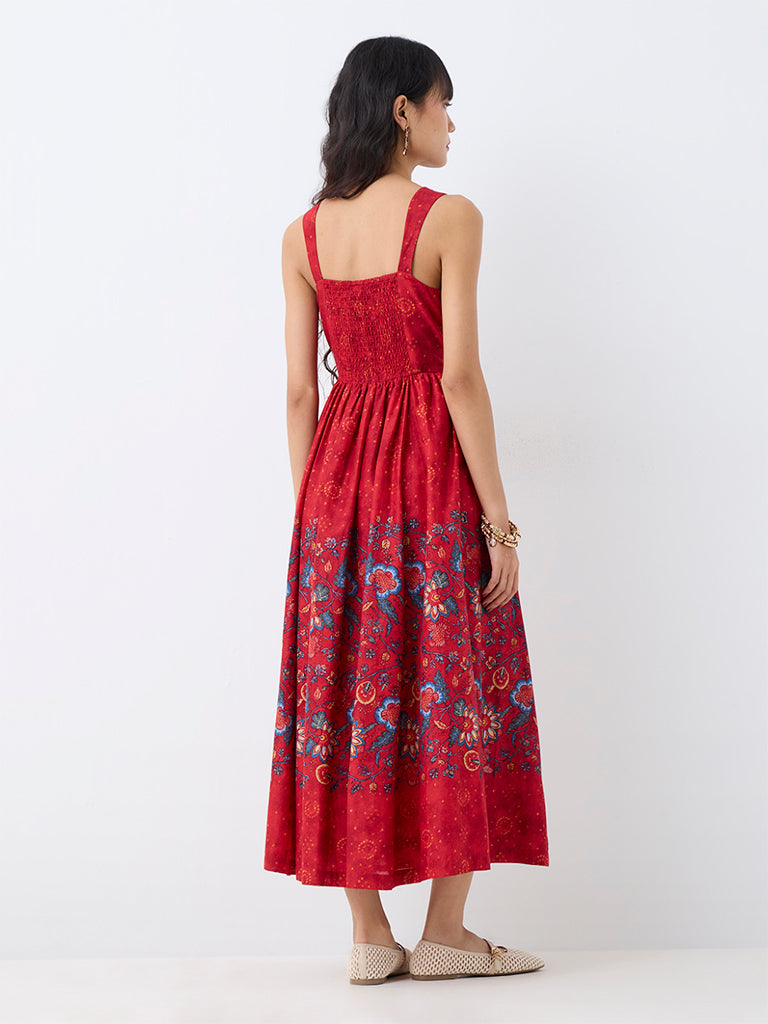 Bombay Paisley Red Floral Printed Fit-and-Flare Dress