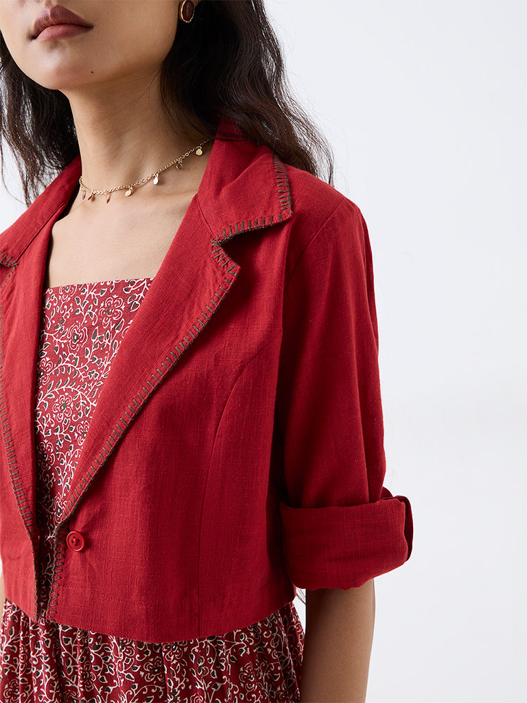 Bombay Paisley Red Floral Printed Cotton Tiered Dress with Jacket