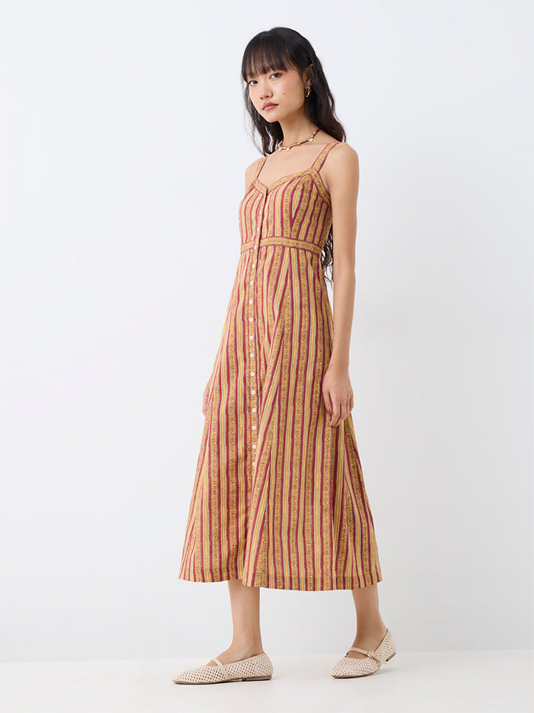 Bombay Paisley Multicolor Striped Cotton A-Line Dress