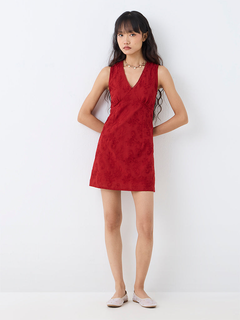 Bombay Paisley Red Floral Embroidered Shift Dress