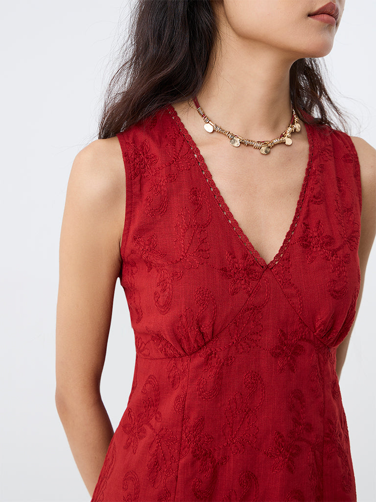 Bombay Paisley Red Floral Embroidered Shift Dress