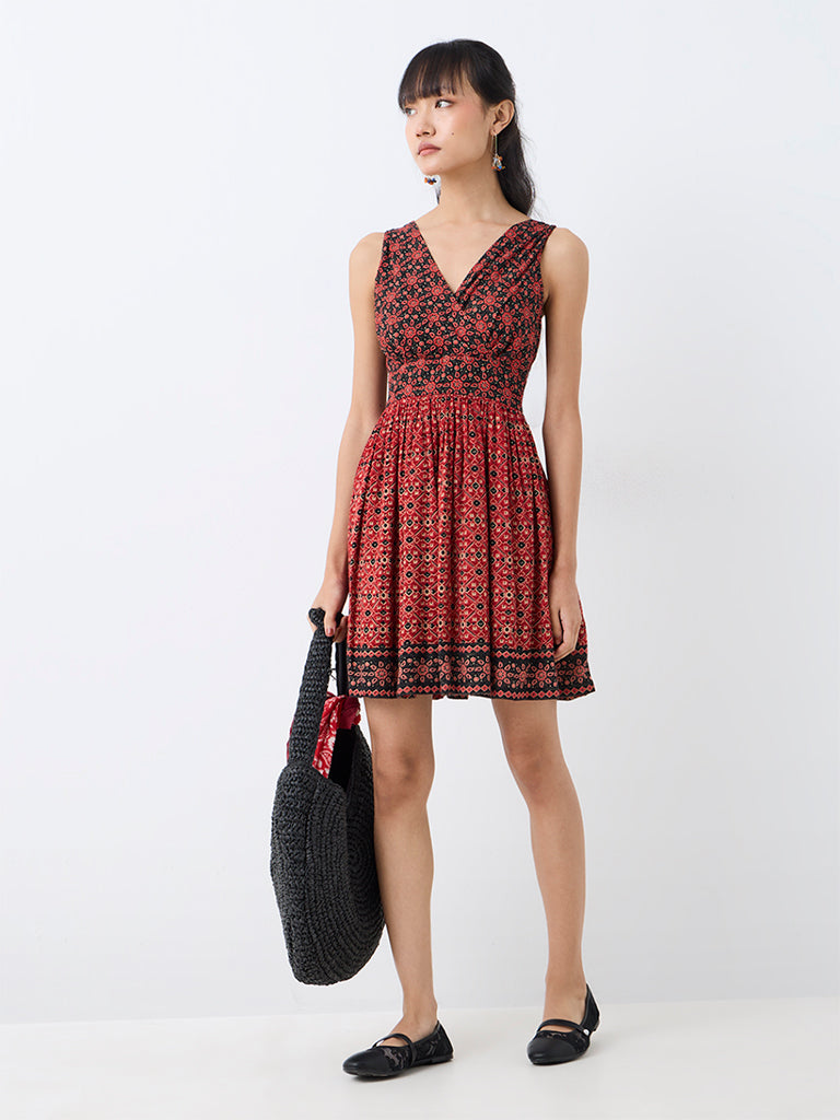 Bombay Paisley Red Printed Fit-and-Flare Mini Dress