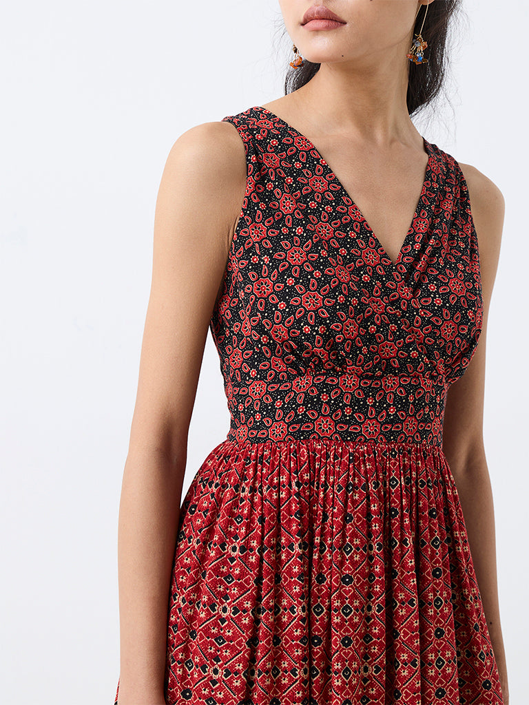 Bombay Paisley Red Printed Fit-and-Flare Mini Dress