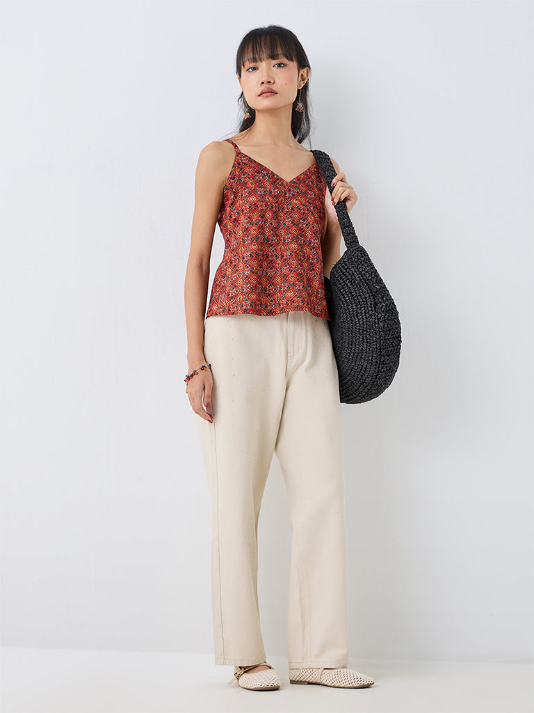 Bombay Paisley Red Geometric Printed Top