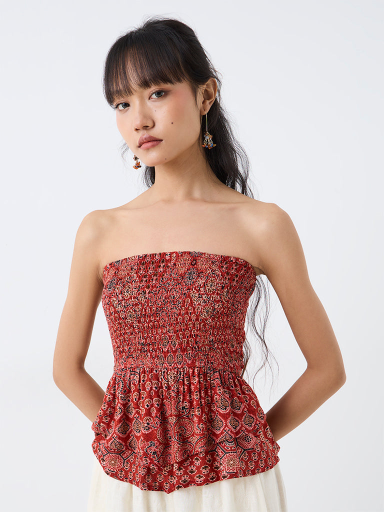 Bombay Paisley Red Printed Tube Cotton Top