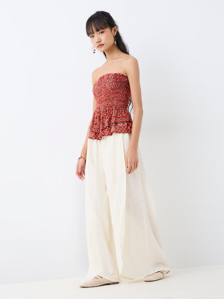 Bombay Paisley Red Printed Tube Cotton Top