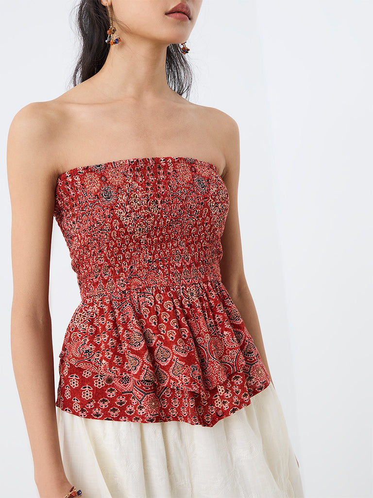 Bombay Paisley Red Printed Tube Cotton Top