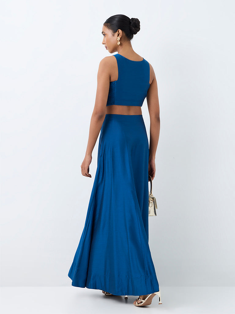 Vark Indigo Botanical Embroidered Crop Top