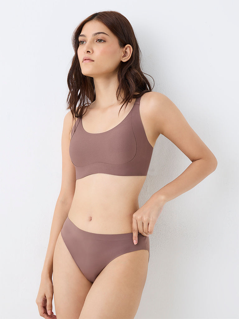 Wunderlove Brown Solid Hi-Leg Briefs