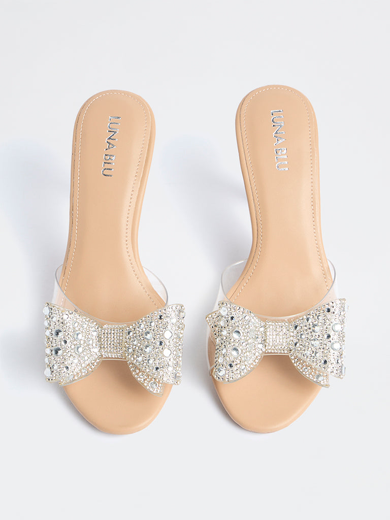 LUNA BLU Silver Bow Heel Sandals
