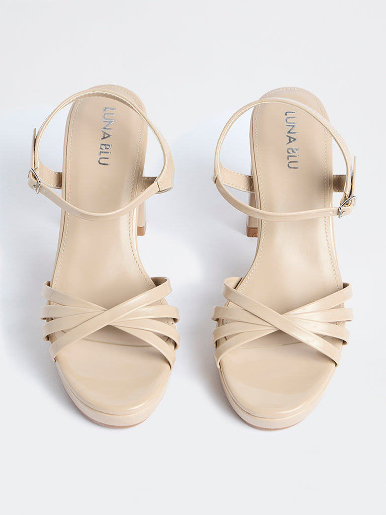 LUNA BLU Light Beige Multi-Strap Block Heel Sandals