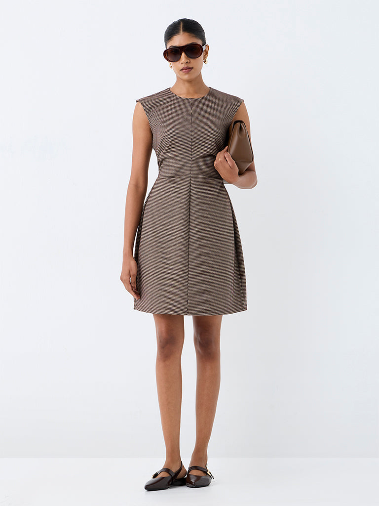 Wardrobe Brown Houndstooth Pattern Sheath Dress