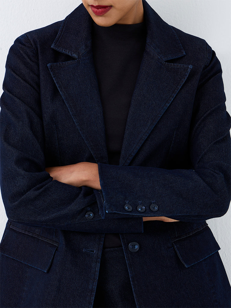 Wardrobe Navy Solid Denim Blazer
