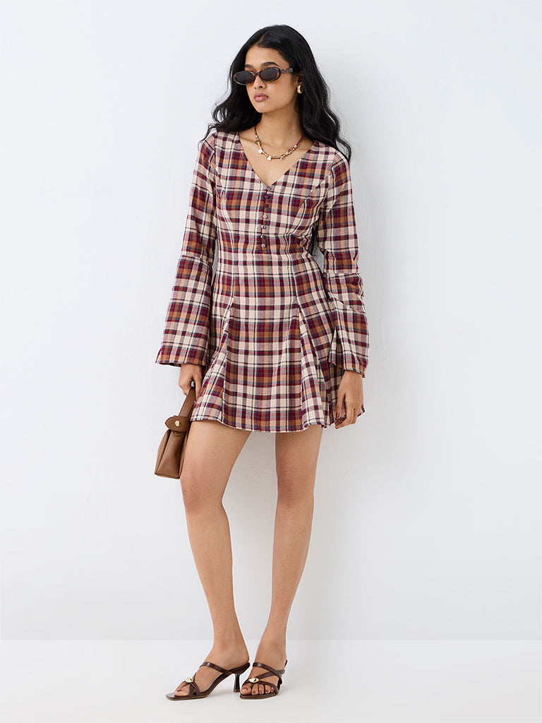 LOV Multicolour Tartan Checkered A-Line Dress