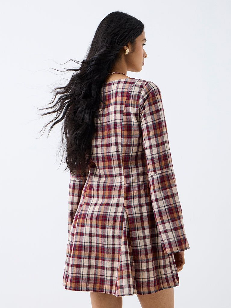LOV Multicolour Tartan Checkered A-Line Dress
