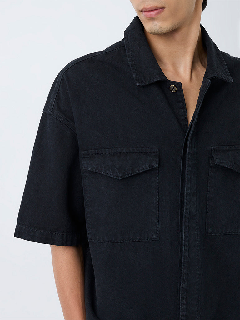 Nuon Black Boxy-Fit Denim Shirt