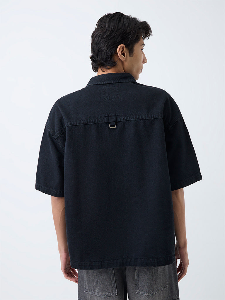 Nuon Black Boxy-Fit Denim Shirt