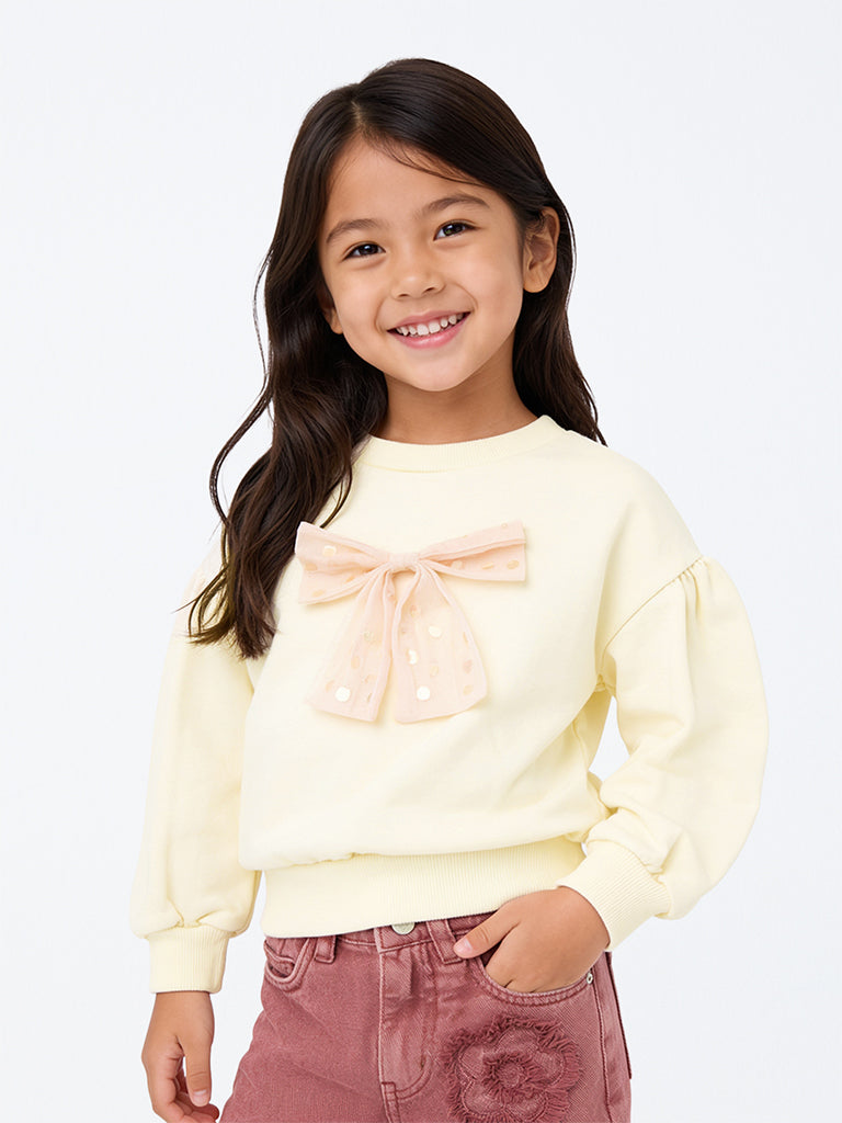 HOP Kids Girls Cream Bow Detailed Sweatshirt