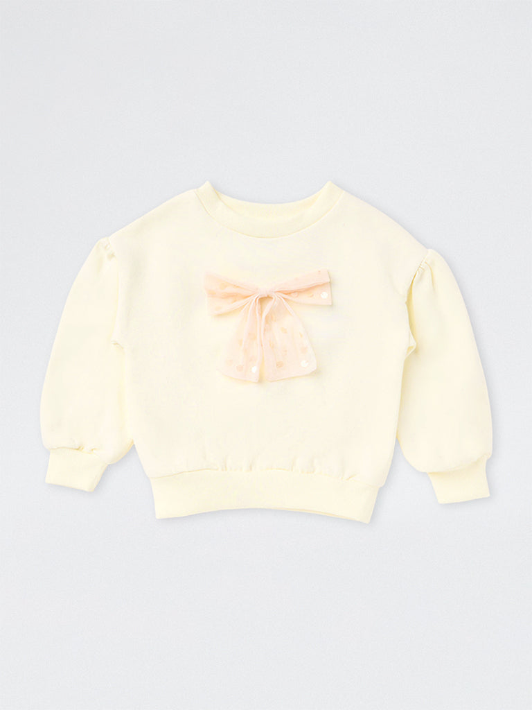 HOP Kids Girls Cream Bow Detailed Sweatshirt