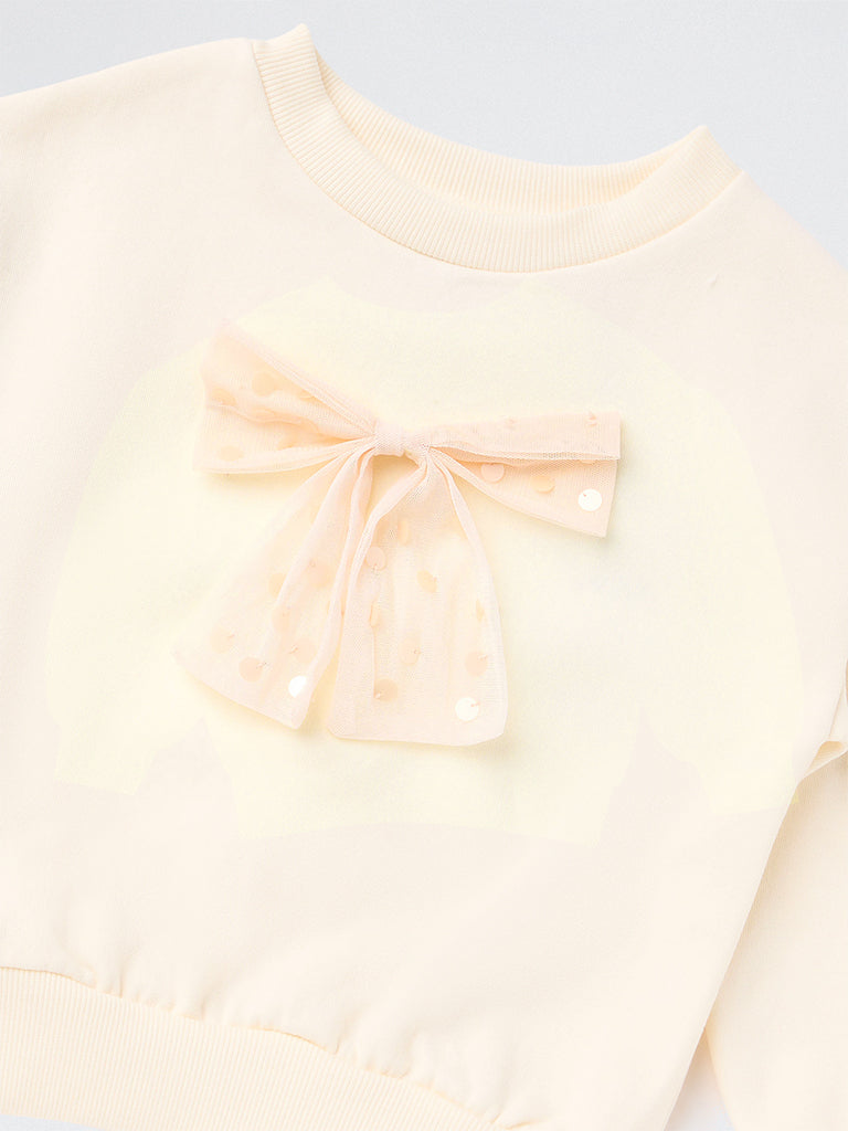 HOP Kids Girls Cream Bow Detailed Sweatshirt