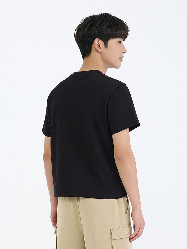 Boys Black Pocket-Detail Cotton-Blend T-Shirt