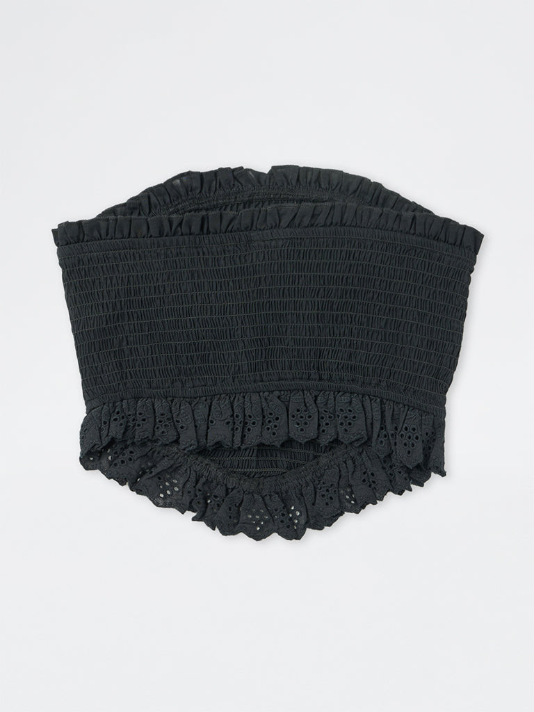 Girls Black Smocked Cotton Tube Top