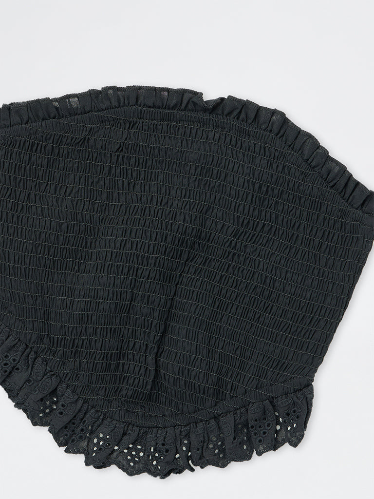 Girls Black Smocked Cotton Tube Top