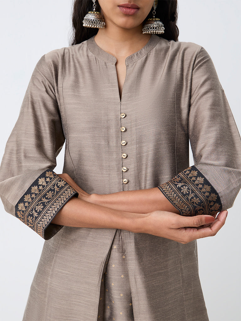 Utsa Grey Panelled Fit-and-Flare Kurta