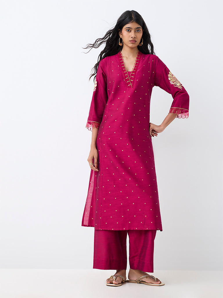 Utsa Fuchsia Floral Printed A-Line Kurta