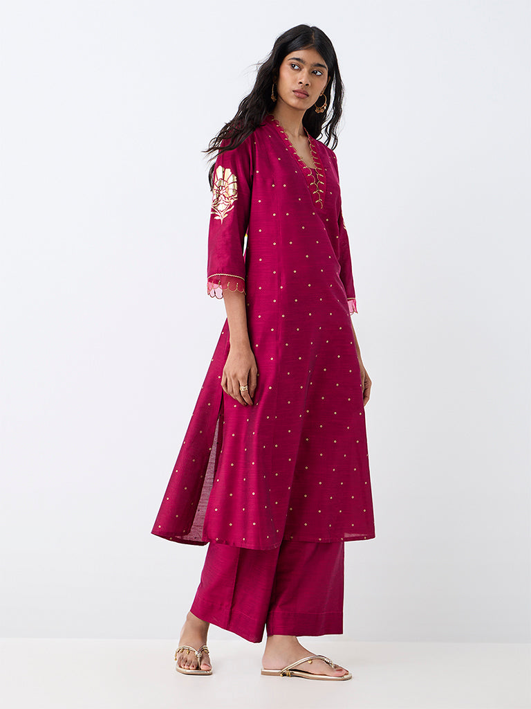 Utsa Fuchsia Floral Printed A-Line Kurta