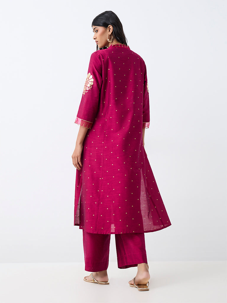 Utsa Fuchsia Floral Printed A-Line Kurta