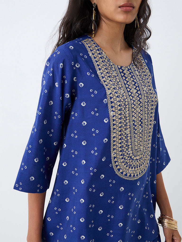 Utsa Dark Blue Sequin Embellished Tunic