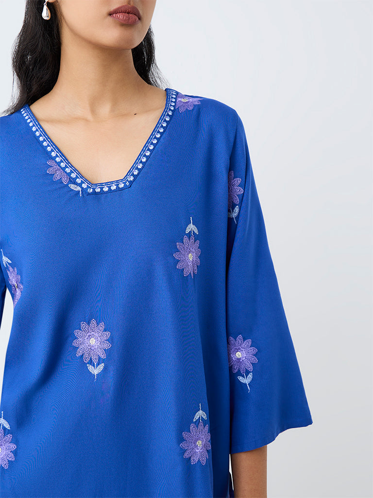 Utsa Blue Floral Embroidered Tunic