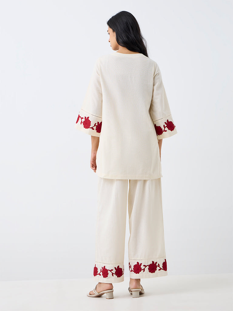 Utsa Beige Floral Embroidered Tunic