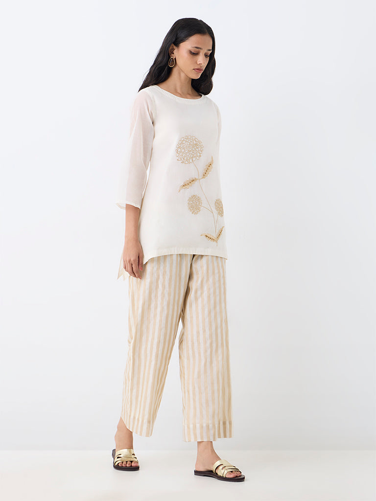 Utsa Beige Striped Pants