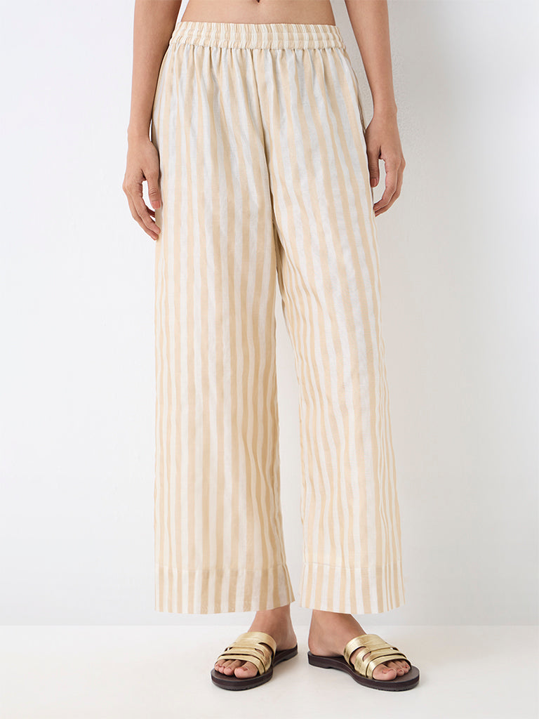Utsa Beige Striped Pants