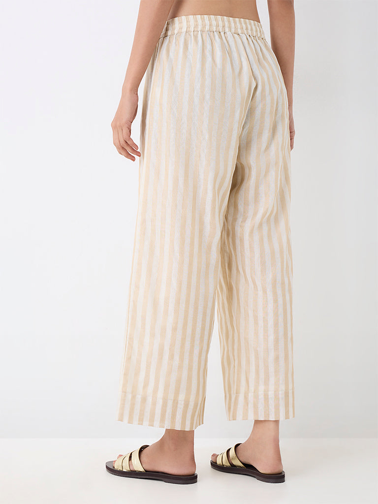 Utsa Beige Striped Pants