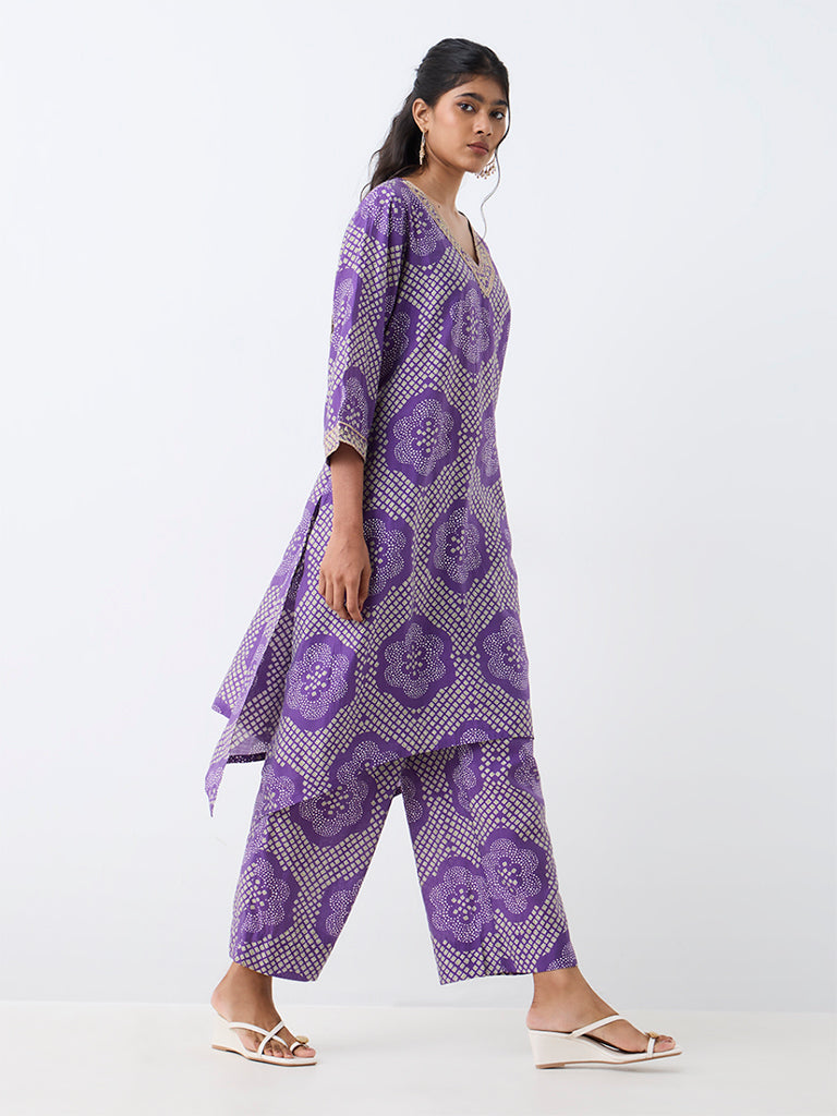 Utsa Purple Floral Printed Pants