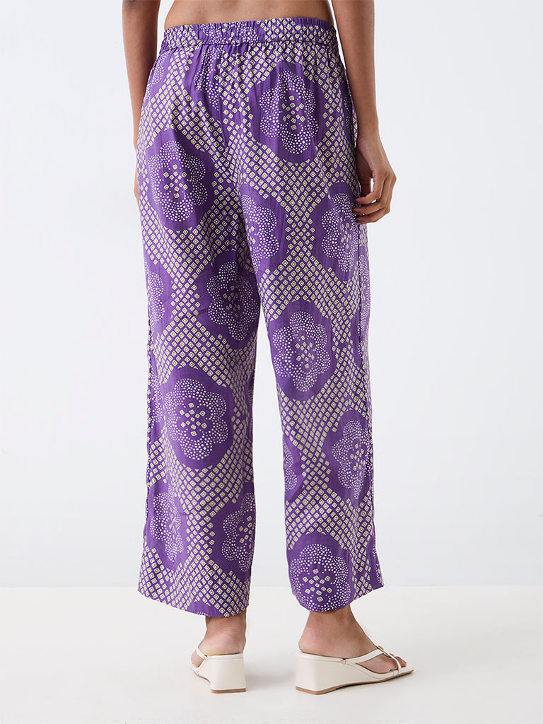 Utsa Purple Floral Printed Pants
